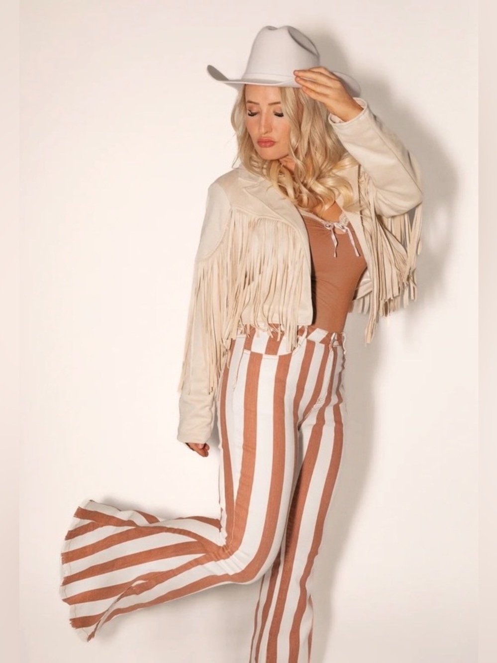 Wisteria Lane LA Rust Cream Striped Bell Bottom Flare Jeans